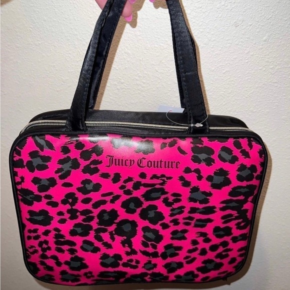 Juicy Couture Carry Case Makeup Cosmetics Pink Cheetah Bag - Picture 3 of 5